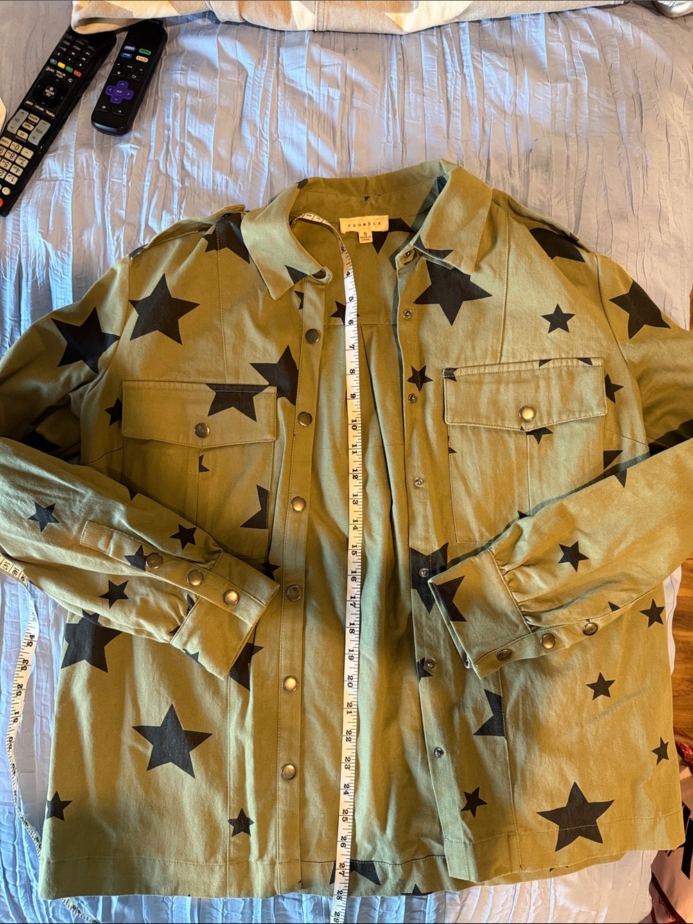 Promesa Olive Green Star-Print Button Front Jacket